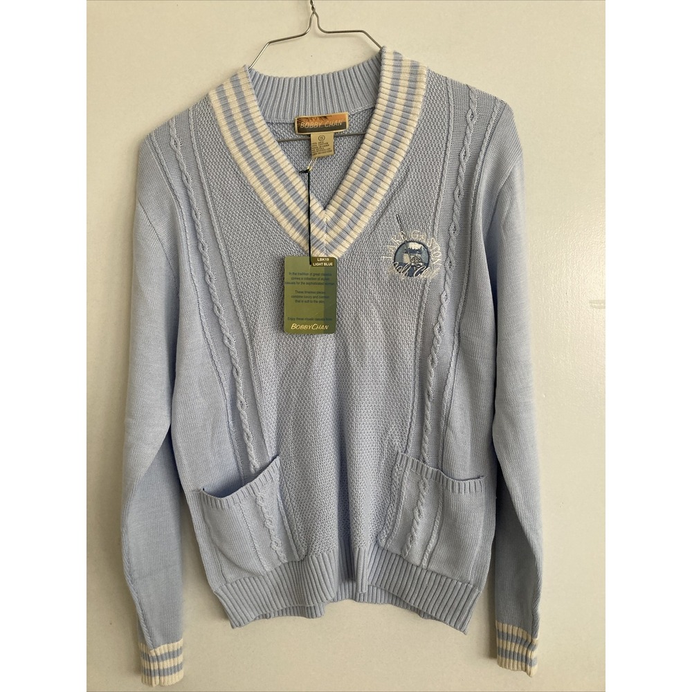 Bobby Chan Women's Sweater Blue Small Silk V Neck Lake Gaston Golf Club #815